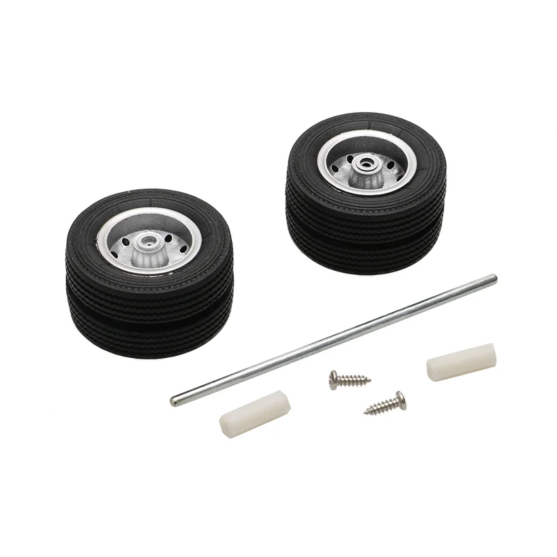 2PCS 1/24 Scale Car Models Rubber Tires + Wheels +3mm Axles for Modified 1:24 Head Heavy Truck Model Car DIY Repair Tool Parts