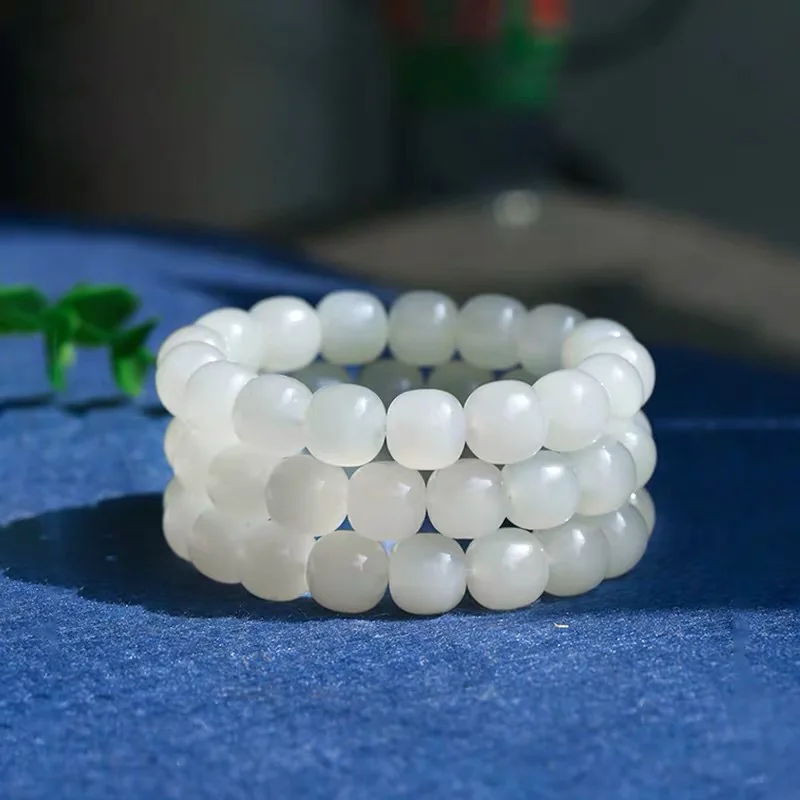 Hetian White Bracelet Men Women, Vintage-Style Jade , Beads, Fashionable And Versatile