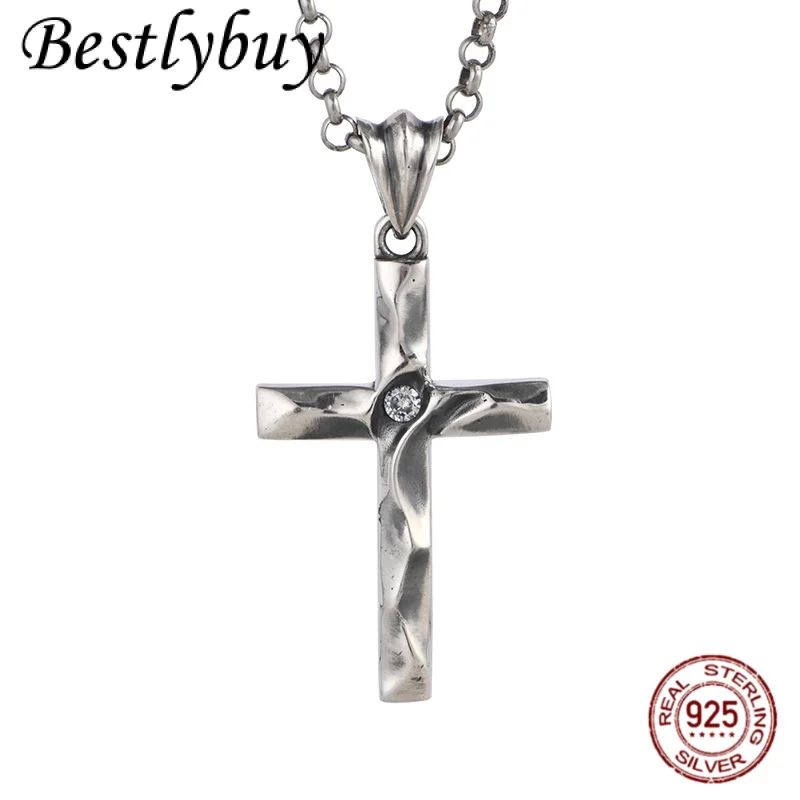 

Authentic S925 Silver Personalized Hammer Cross Pendant, European and American Men's and Women's Thai Silver Fashion Jewelry