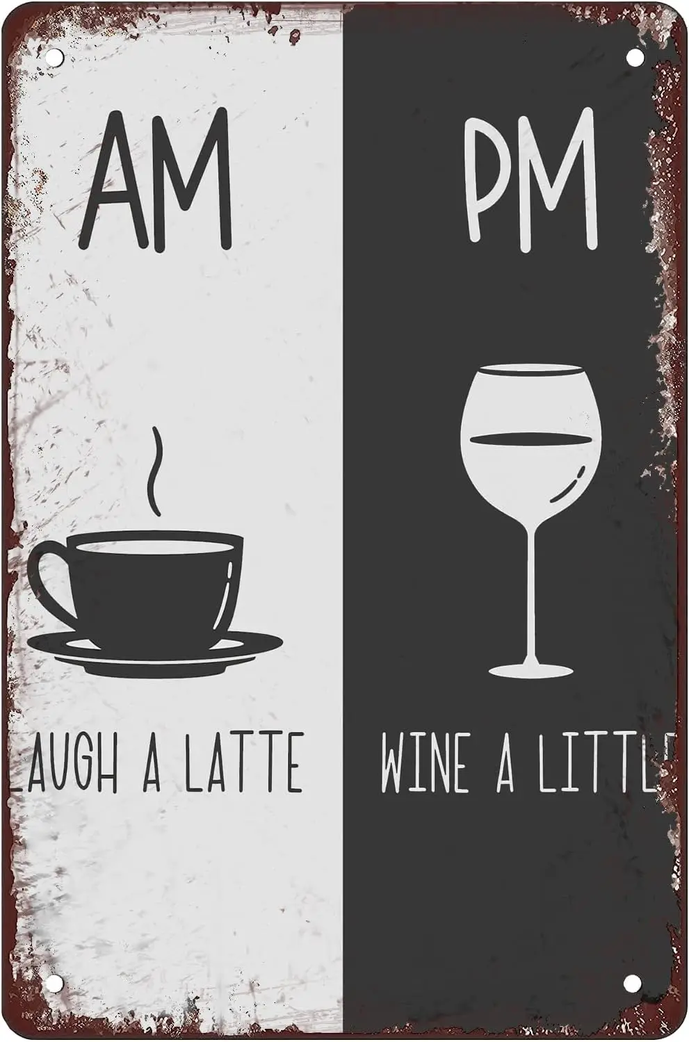 Am café Latte Evening Pm Wine Coffee Bar decoración de pared, letreros de lata de café para cafetería, cafetería de granja, decoración de pared y accesorios