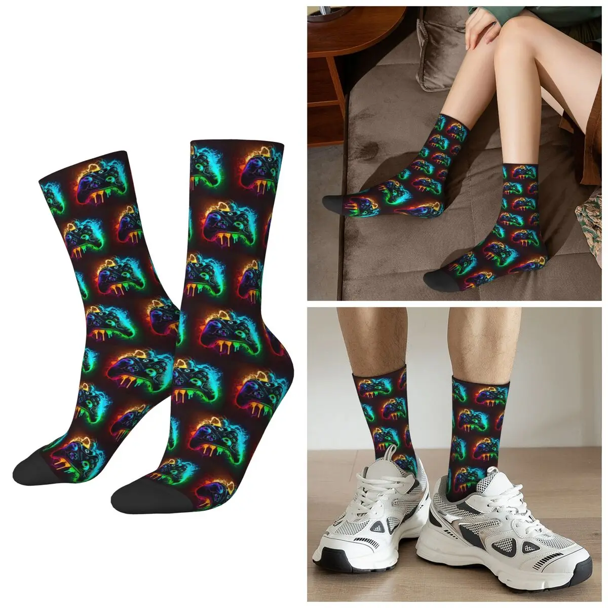 All Seasons Game Console Printed Pattern Socks Harajuku Sport Middle Tube Socks Stockings for Men Women Valentine's Day Gifts