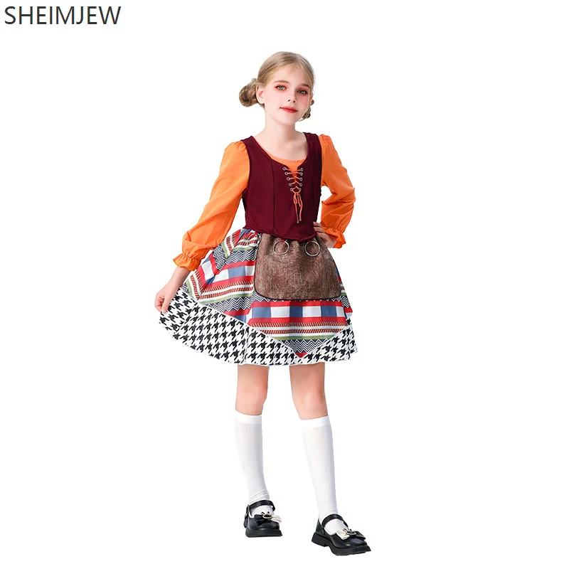 Witch Halloween Children Costume Performance Clothes Girl Cosplay Medieval Retro Little Red Riding Hood Shawl Cape Vest Dress