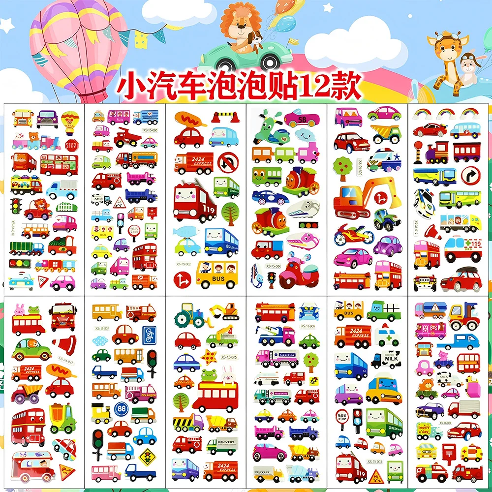 

Cartoon 3D Puffy Bubble Stickers Funny Cute Engineering Vehicle Excavator Decoration Decal DIY Luggage Phone Car Kid Sticker Toy