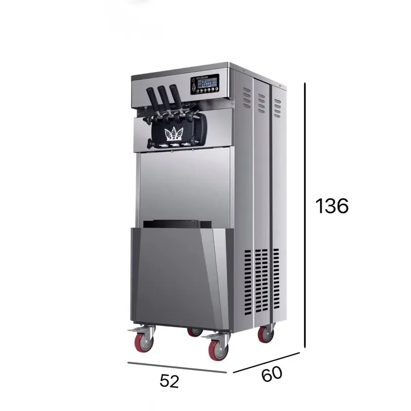Stainless Movable Commercial Ice Cream Maker for 3 Flavor Soft Ice Cream Machine with Digital Display Screen