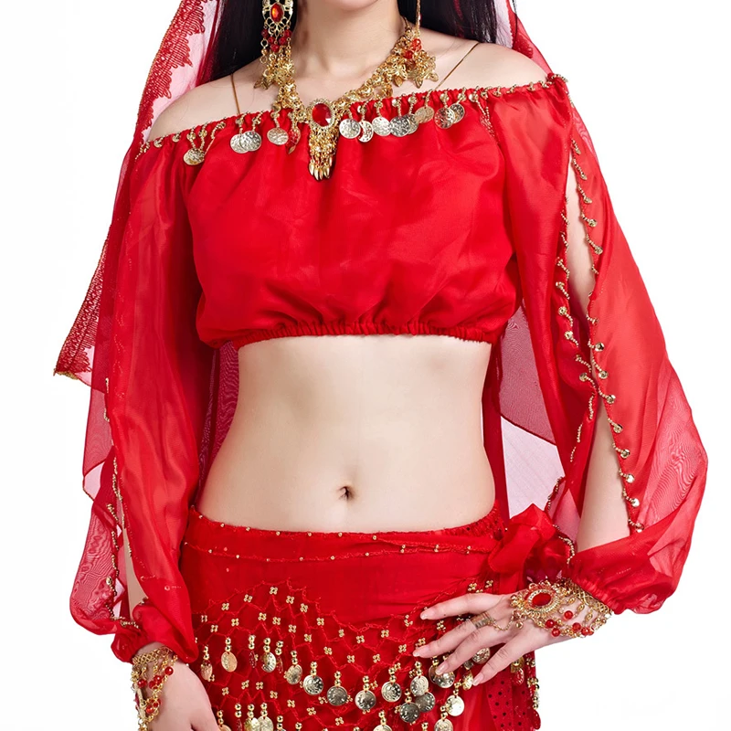 New arrival crystal cotton and mesh belly dance top women half sleeves  belly dance tops sexy top