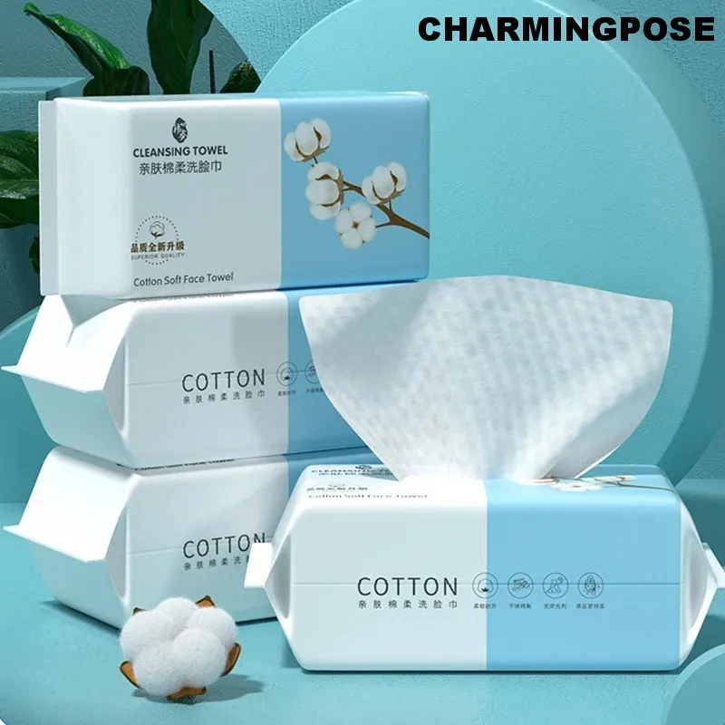 100PCS Extra Thick Cotton Face Towels, Gentle Makeup Removing Pads, Disposable Biodegradable Tissue for Sensitive Skin - Christm