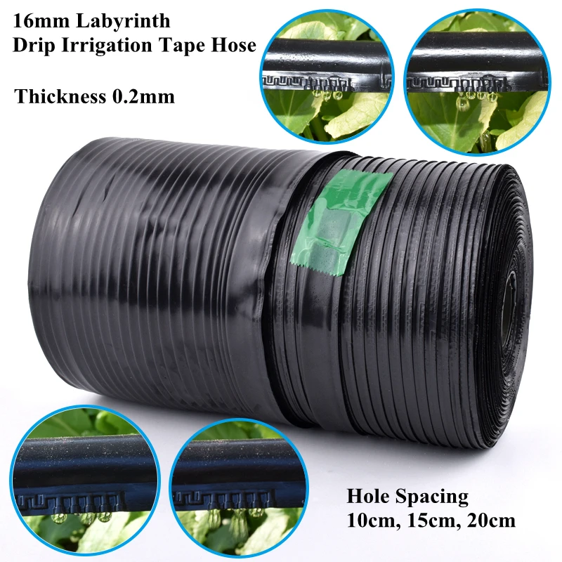 1000m 16*0.2mm Labyrinth Drip Irrigation Belt Rain Drip Hose Greenhouse Irrigation Drip Tape Farm Water Saving Irrigation Hose