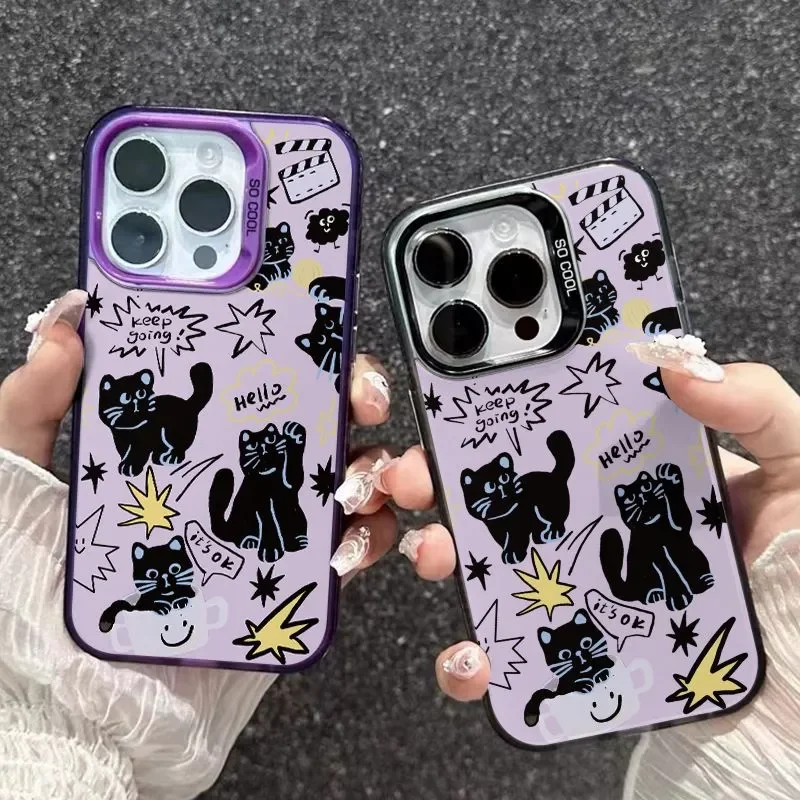 Ins Lovely Cool Cat Phone Case For iPhone 16 Pro Max 15 14 13 12 11 Pro Xr Xs Max 7 8 Plus MINI Fashion Abstract Y2K Phone Cases