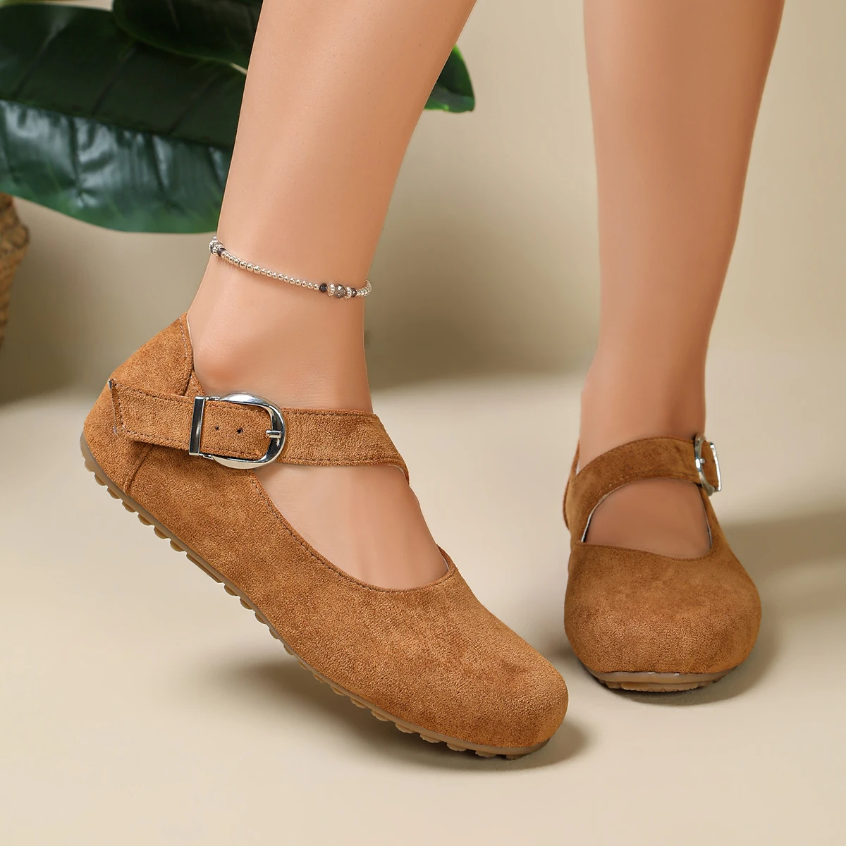 Damen Mary Jane Schuhe, Wildleder, runde Zehenpartie, flache Schuhe, mit Schnallenriemen, lässig, bequem, für Arbeit, Büro, Alltag, Ballerinas. – Detail 6