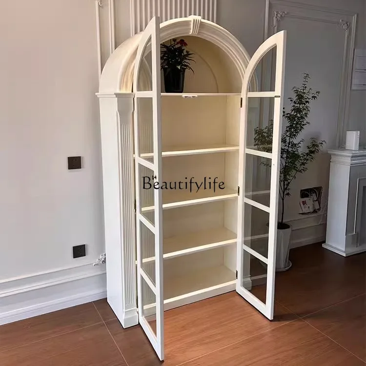

Solid wood bookcase light luxury children's floor small bookshelf decorative wine cabinet