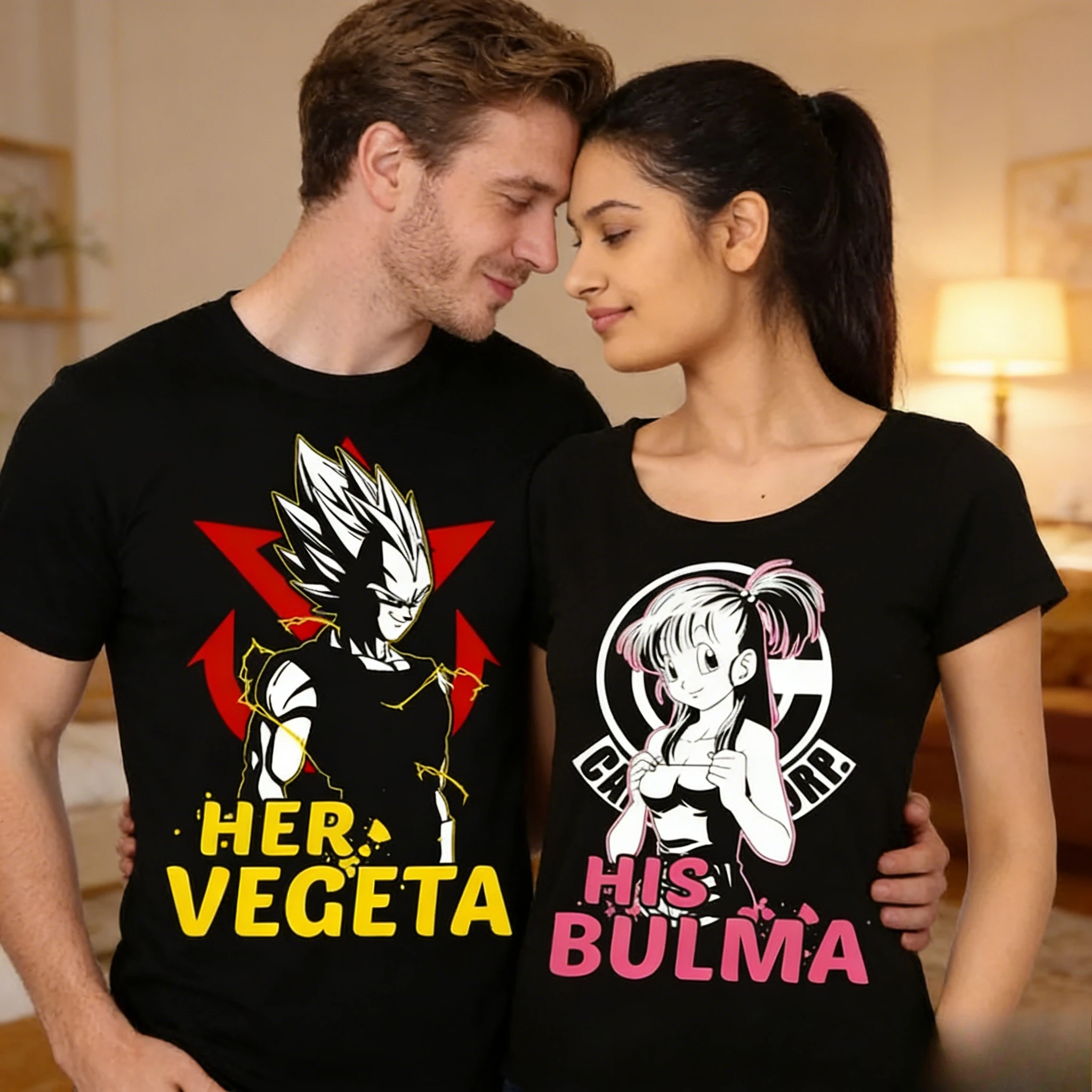 

2026 Summer Dragon Ball Retro Anime T-Shirt Couple Outfit Vegeta Bulma Casual Loose Sports Tee Her Vegeta His Bulma Y2K Style
