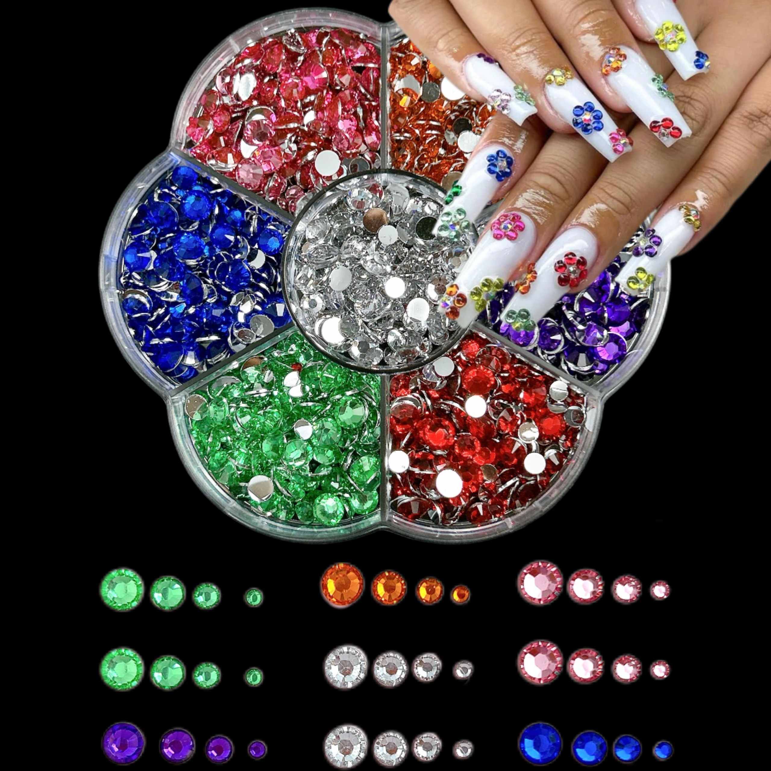 1Box Minimalist Ribbon Bow Heart Resin Nail Art Decorations Mini Sparkling Half Round Rhinestones Mixed Nail Charms DIY Manicure