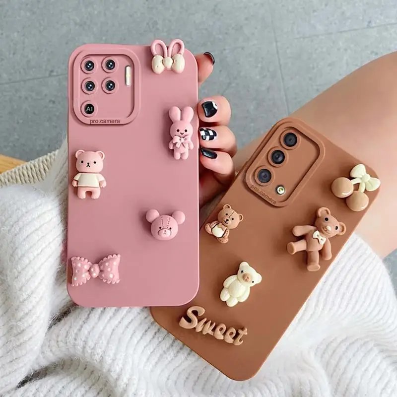 Reno5lite Cute 3D Bears Silicone Case For Oppo Reno 5 6 7 Reno5 Lite Reno10 10 Pro A94 A74 Cartoon Back Cover Realme 8 9 4g 5g