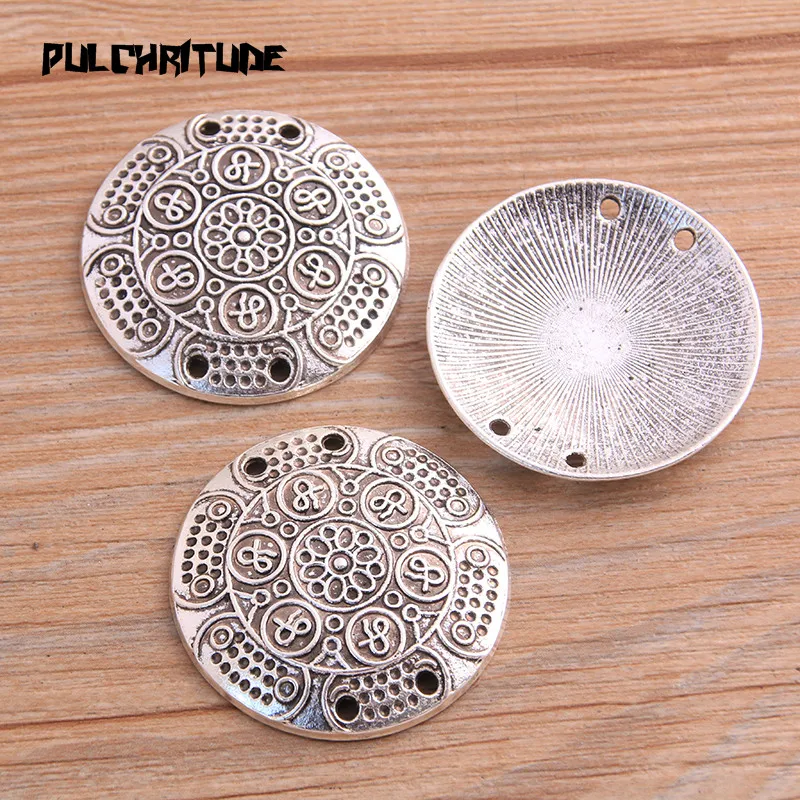 2pcs 37mm Two Color Flower Round Charms Connector Jewelry Making DIY Handmade Craft DIY