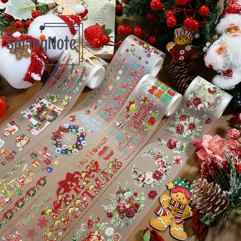 

4 шт./компл., рождественская гирлянда, ПЭТ-лента васи, предварительно вырезанные украшения в виде снеговика, прозрачная малярная лента для наклеек, журнал для скрапбукинга