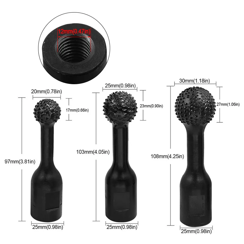 Imagem -06 - Diâmetro da Cabeça Moedor de Ângulo Arquivo Rotativo Ferramentas Escultura Esférica 12cm Bola Rotativa Calha de Madeira Polimento Broca 20 25 30 mm de