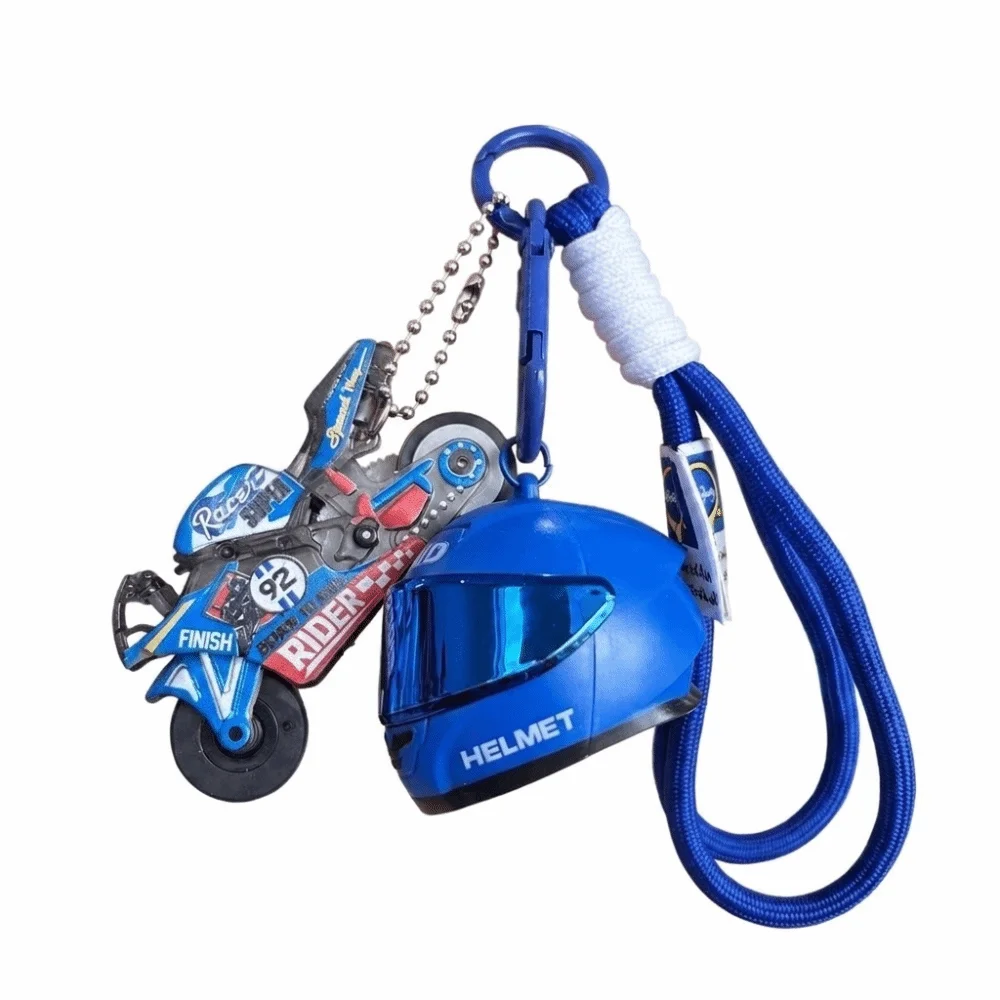 Creative Motorcycle Helmet Keychain Braided Lanyard Carabiner Clip Mini Key Pendant Biker Style Lightweight Racing Keychain