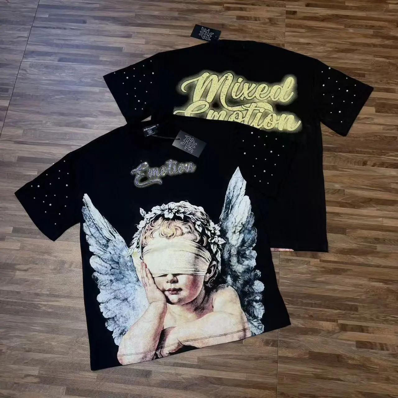 Mixed Emotion American Trendy Brand Angel Print T-Shirt Cotton Loose Fit Short Sleeve High Street Style Youthful Popular City...