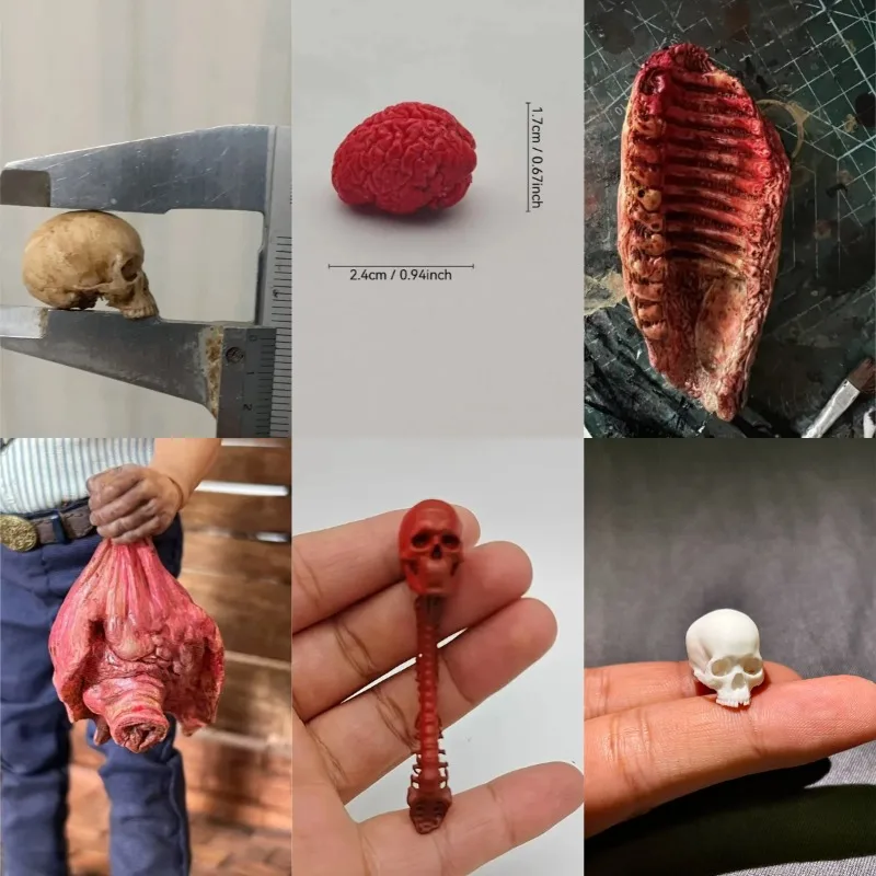 1/12 Maßstab Actionfigur Schädelmodell Menschliches Skelett Blutiger Schweinekopf Leichenuntersuchungsszene Zubehör Ausstellungsstücke