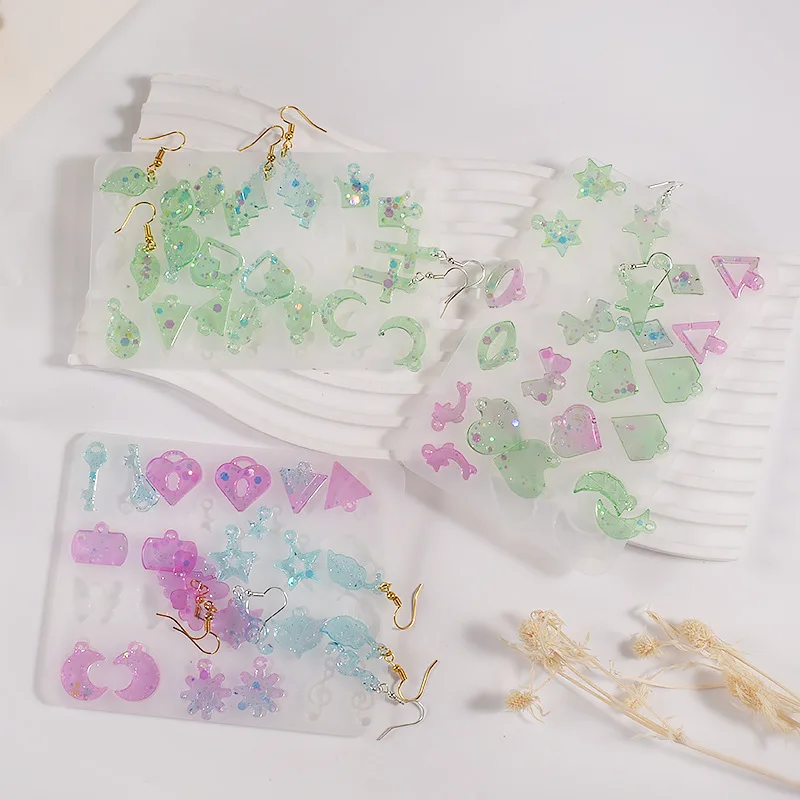 Resin diy Earrings Pendant Silicone Mold Leaves Love Moon Cross Eardrops Epoxy Abrasive Tools