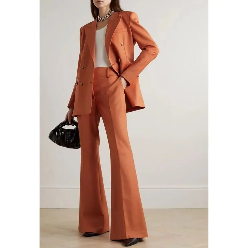 Chic Solid Color Double Breasted Women Pants Set New Female Two Pieces(Blazer+Trousers) conjuntos femininos elegantes