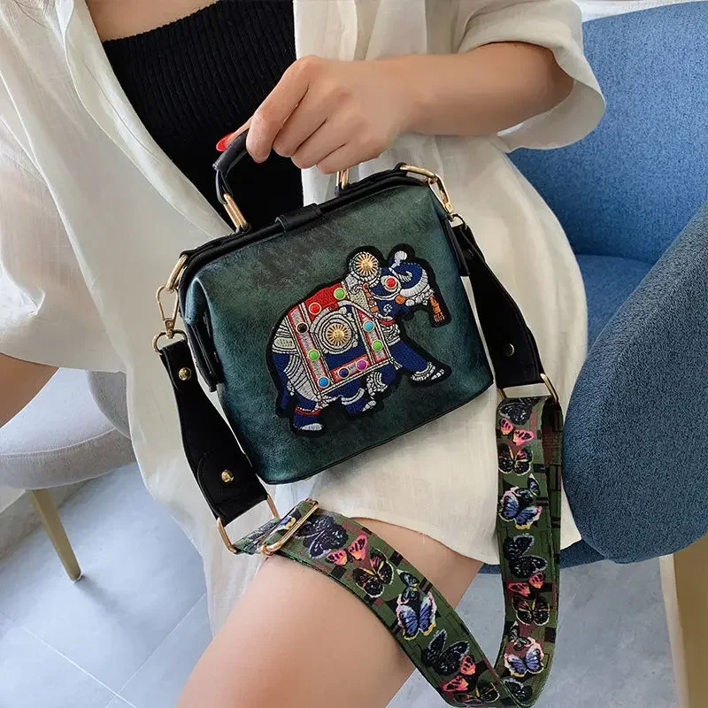 Fashion Women Leather Handbag Messenger Bag Purses Satchels Designer Luxury Handbags Crossbody Bags Elephant Embroidered Bags