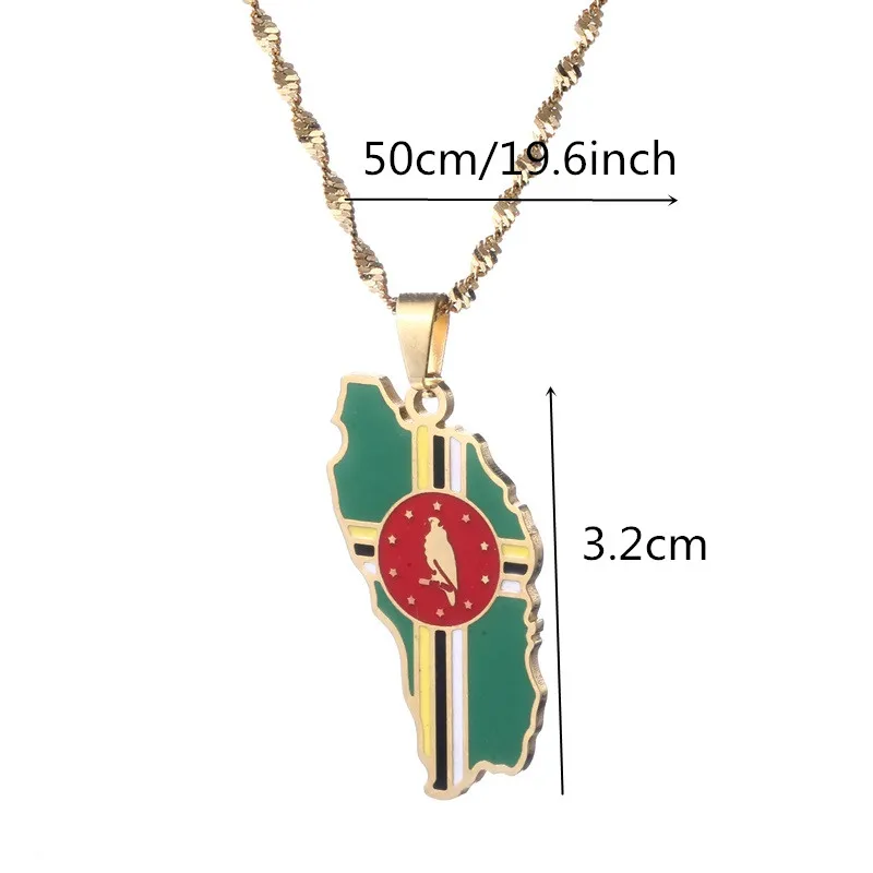 Dominica Map Flag Pendant Chain Necklaces Stainless Steel Jewelry