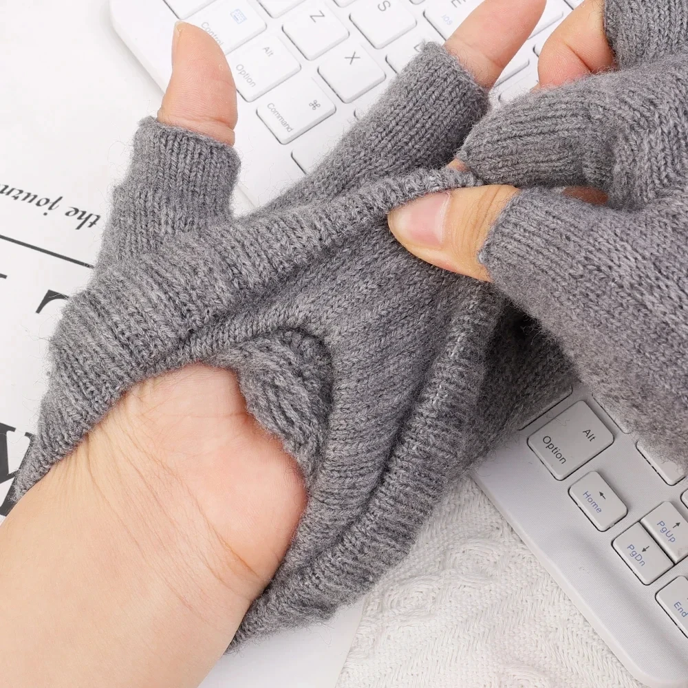 Knitted Gloves for Men Women Winter Warm Thermal Half Finger Glove Mittens Wool Fleece Thick Touchscreen Fingerless Gloves