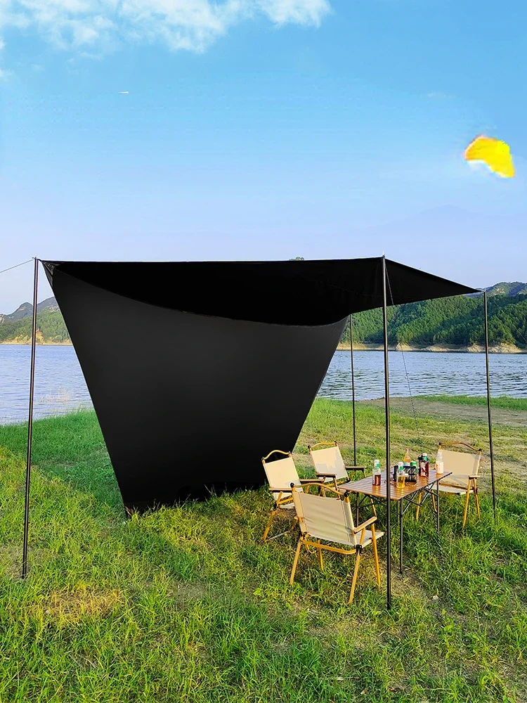 

Black rubber canopy coating sunscreen tent, outdoor fully shaded camping and picnic sunshade, foldable, portable
