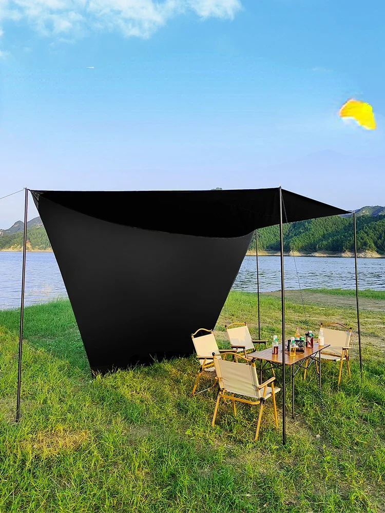 Black rubber canopy coating sunscreen tent, outdoor fully shaded camping and picnic sunshade, foldable, portable