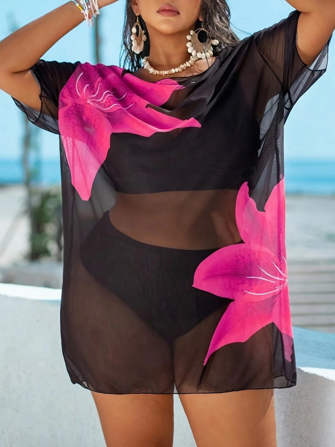 MOXDO Plus-Size Cover-Up Dress: Fashionable, Casual, Beach Vacation Style with Floral Print—Perfect for the Beach, Pool,