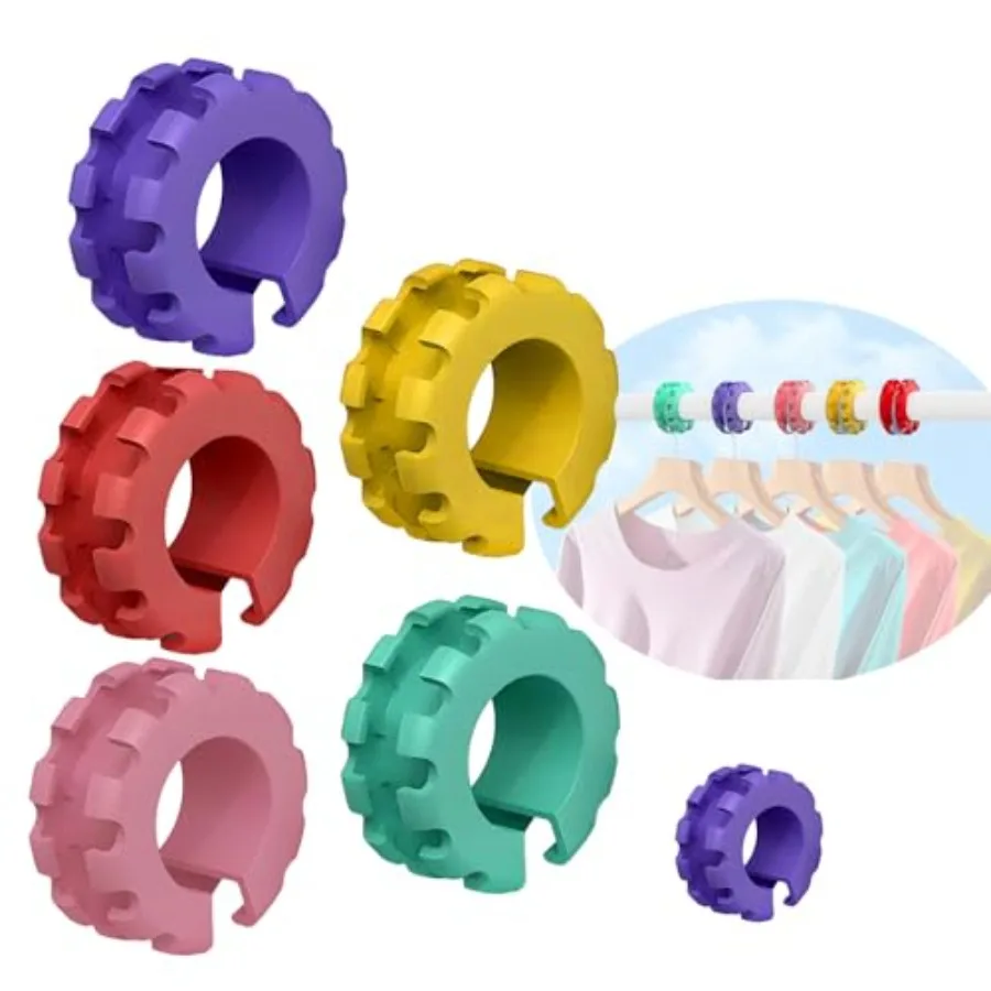 

Clothes drying rack hanger spacer with fixed ring hook, silicone material, random color, windproof and anti-off design for secu
