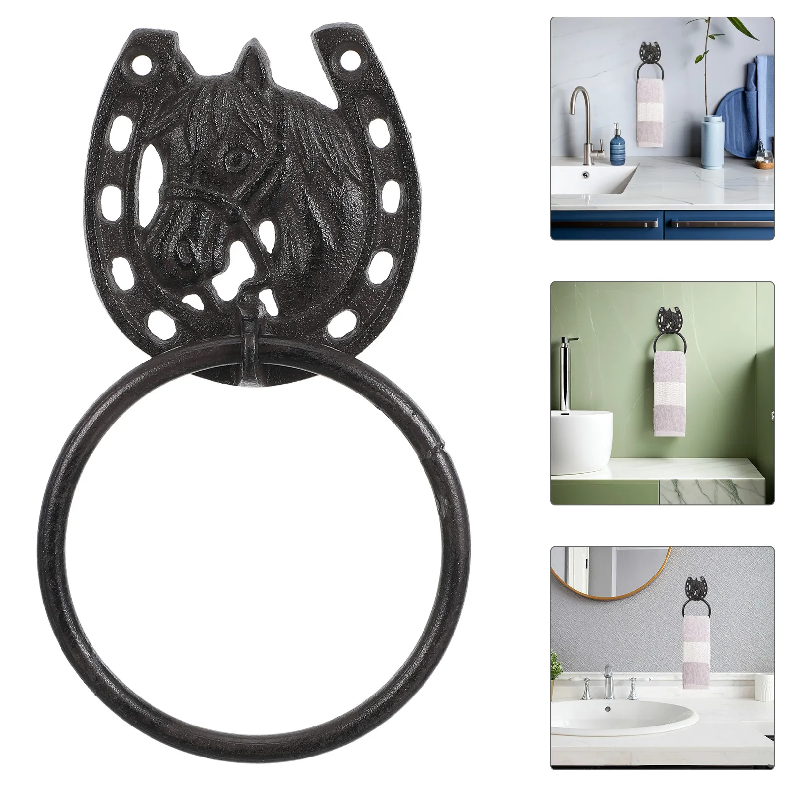 

Bathroom Rustic Vintage Horseshoe Shape Towel Holder Wall Mounted Rack Farmhouse Decor 7.6x4.5 Inch Cast Iron Towel