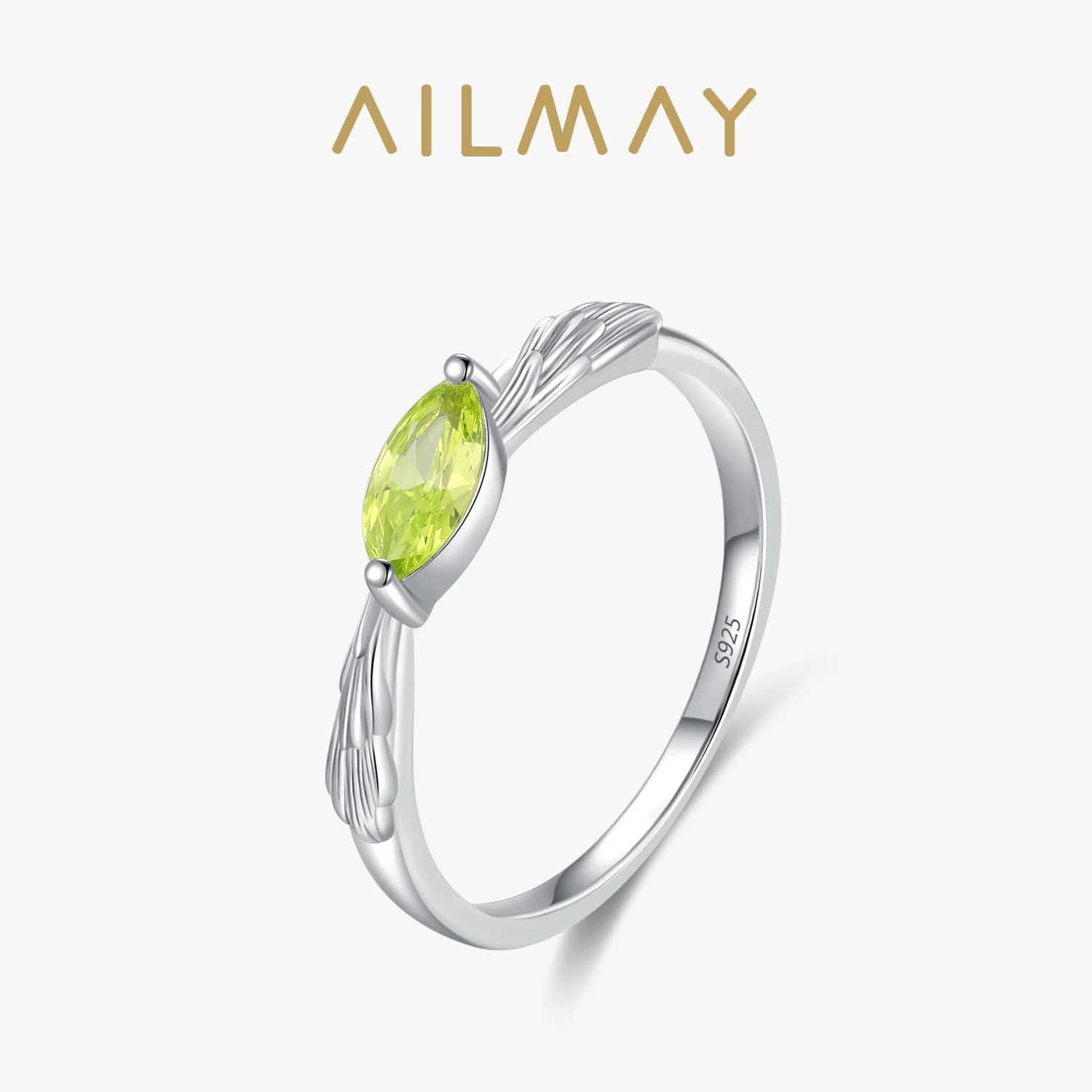 Ailmay Personalized 925 Sterling Silver Light Green Leaves Shaped Ring For Women Perfect Daily Wear, Date And As A Gift For Girl