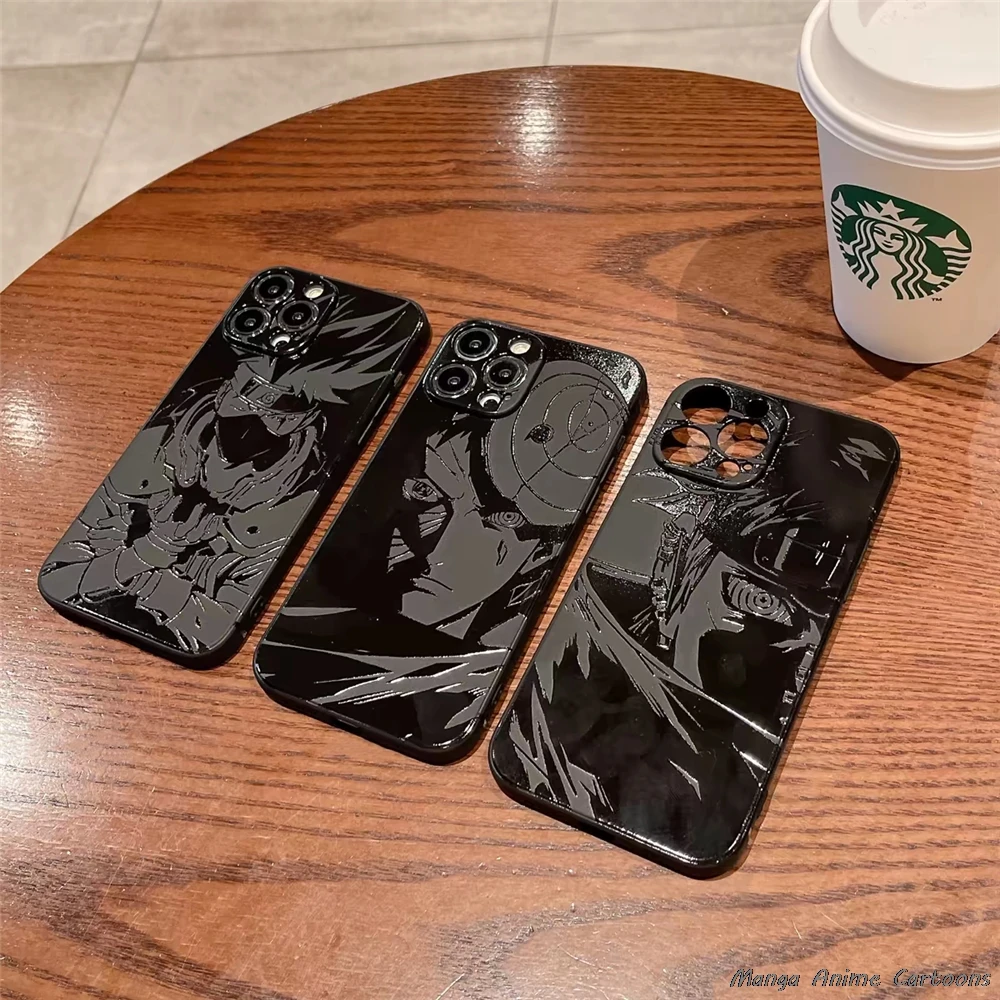 NARUTO Anime Kakashi Pain Obito Handyhülle für iPhone 16 15 14 13 12 11 17 18 Pro Max Plus Air Präge-Naruto UV-Stoßfeste Hülle