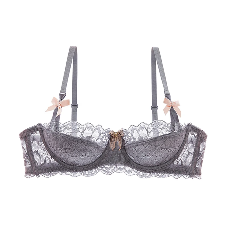 Fashion Black Sexy Bra Plus Size C D Cup Thin Cotton Underwear Women Lace Comfortable Brassiere Gray Bras Embroidery Lingerie
