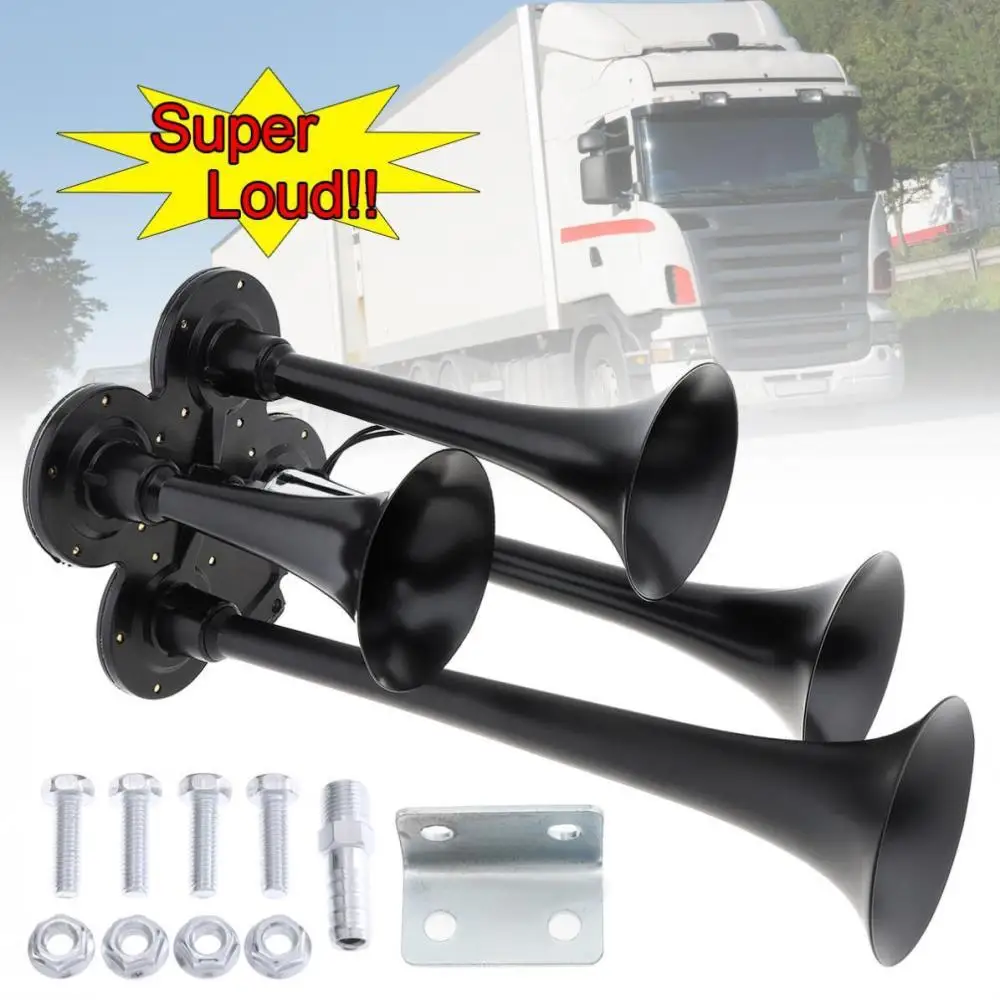 12V/24V Truck Air Horn 150DB 4 Trumpet Electric Train Air Horn Kit 100 PSI Air Compressor Super Loud Train Horns For Boats SUVs