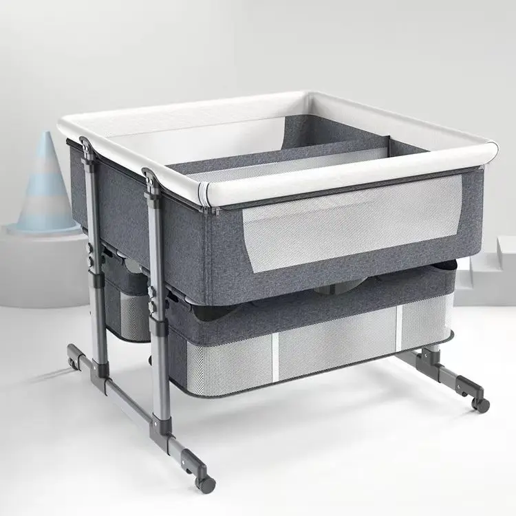 Portable Foldable Aluminum Alloy Baby Crib Multifunctional Large Bed for Newborns