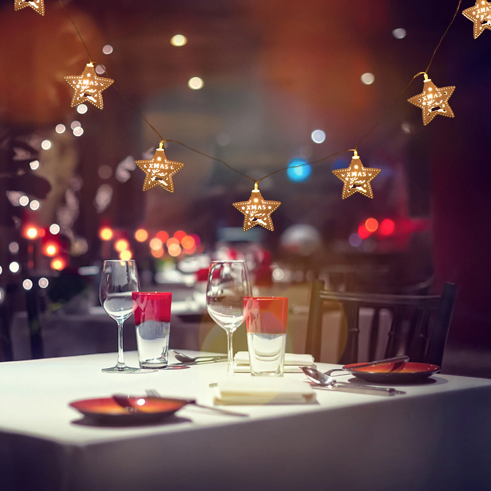 

Christmas Tree nament Iron String Lights Vintage Decor Xmas Party Pendant Holiday Warm Atmosphere Home Festive Lighting