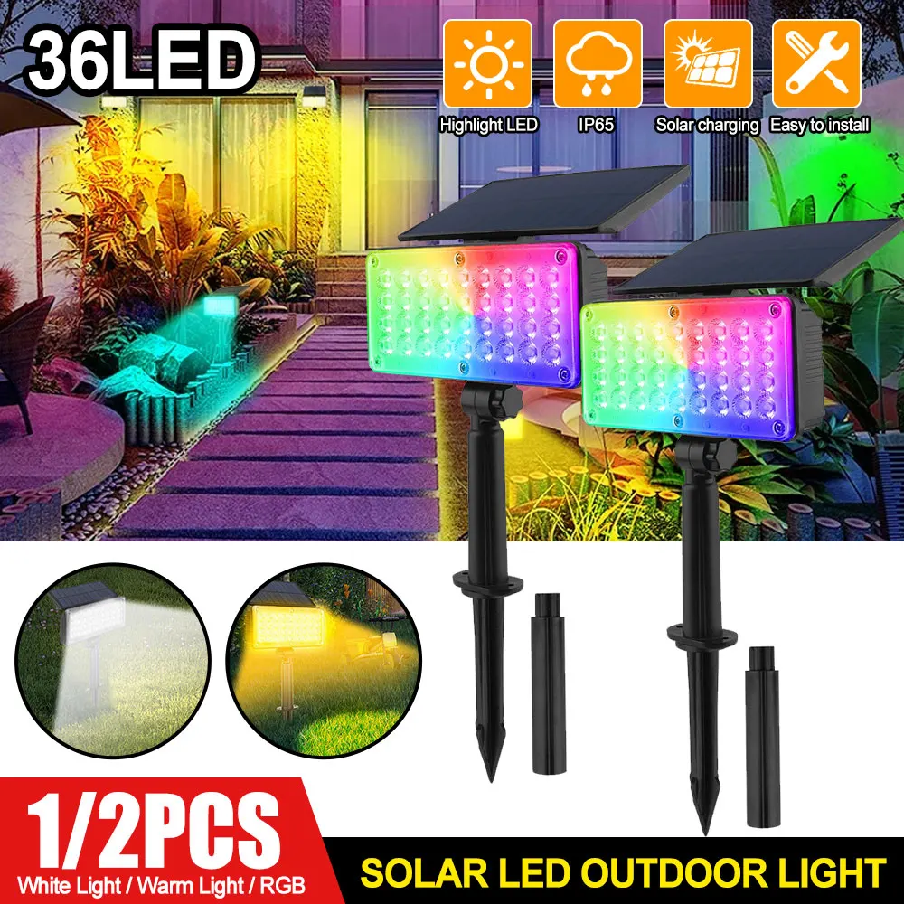 Luces LED solares para decoración al aire libre, lámparas de césped de jardín, RGB, multicolor, iluminación de camino de entrada, lámpara de paisaje, 1/2 piezas