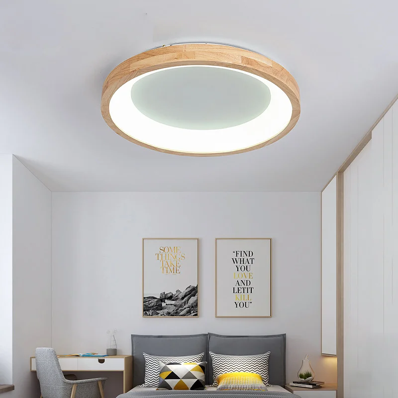 Log Led Ceiling Lamp Bedroom Ceiling Lights Closet Living Room Study Japanese Round Simple Solid Wood Indoor Decoration Luminary