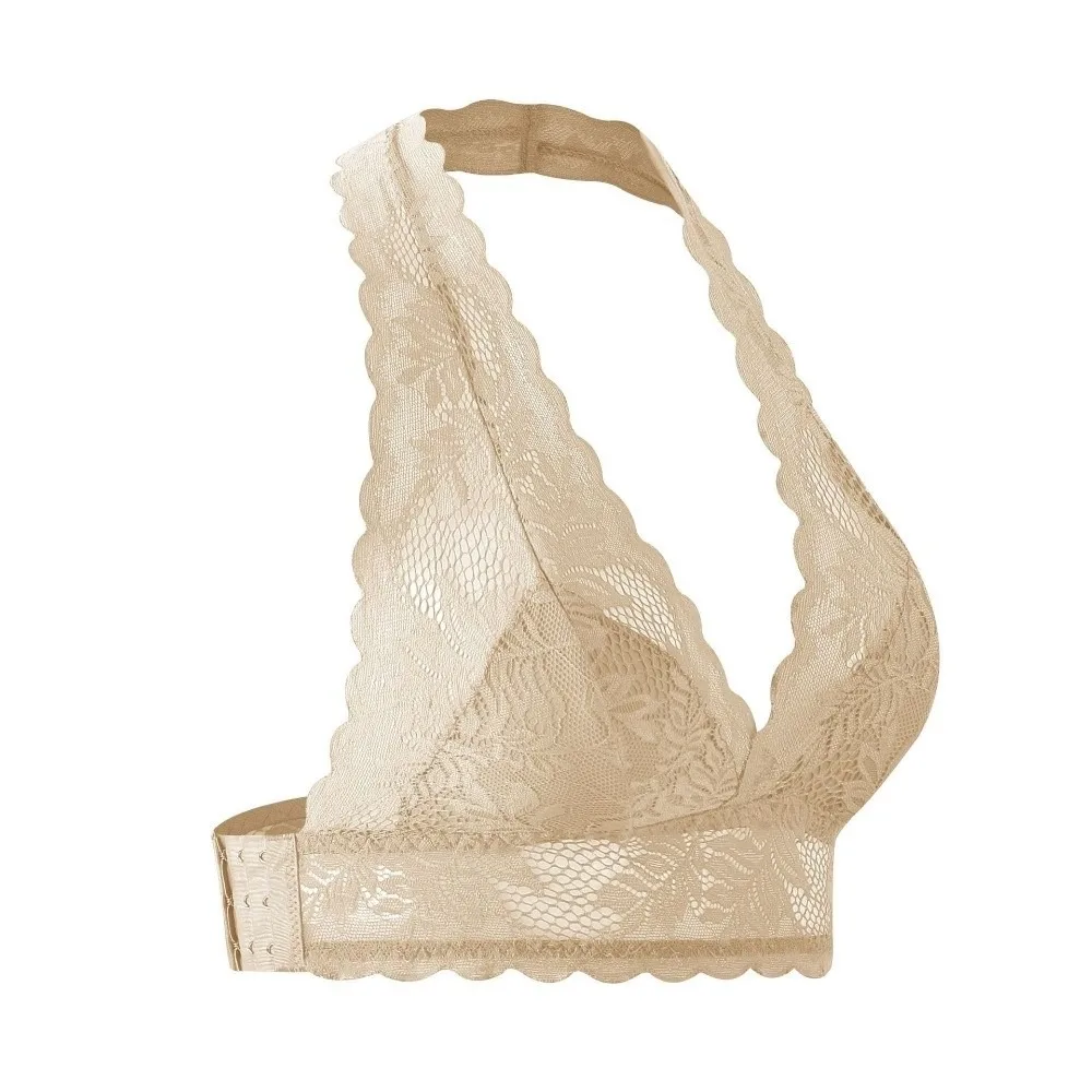 Comfortable Hanging Neck Lace Push-Up Bra Seamless Beauty Back Halter Bra Mesh Transparent Invisible Wireless Bra Party