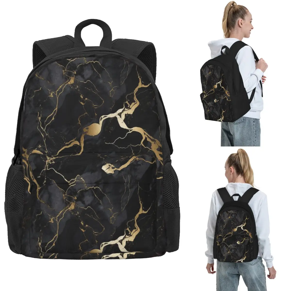 Classic Black And Gold Marble Backpack Hot Sale Daypack Large Capacity Boys Girls BookBag School Bag Shoulder Bags for Men Women