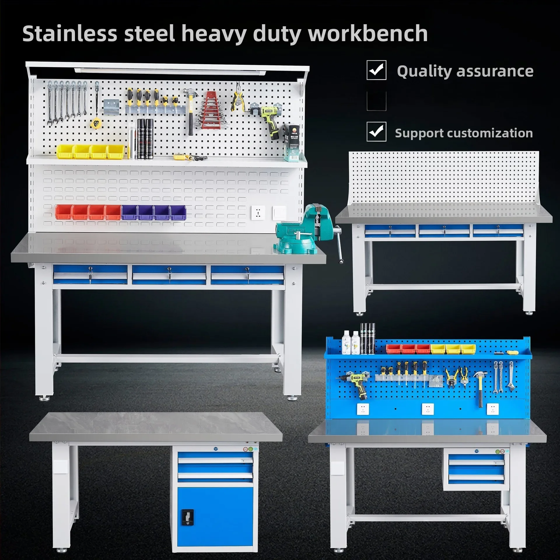 i10.12-Stainless Steel Desktop Workbench Heavy Duty Fitter Bench Workshop Anti-Static  Packing Inspection Repair Table  Drawer