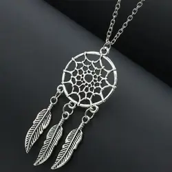 Hollow Dreamcatcher Pendant Necklace for Women Fashion Leaf Feather Necklaces Vintage Ethnic Fashion Party Jewelry Gift Bijoux