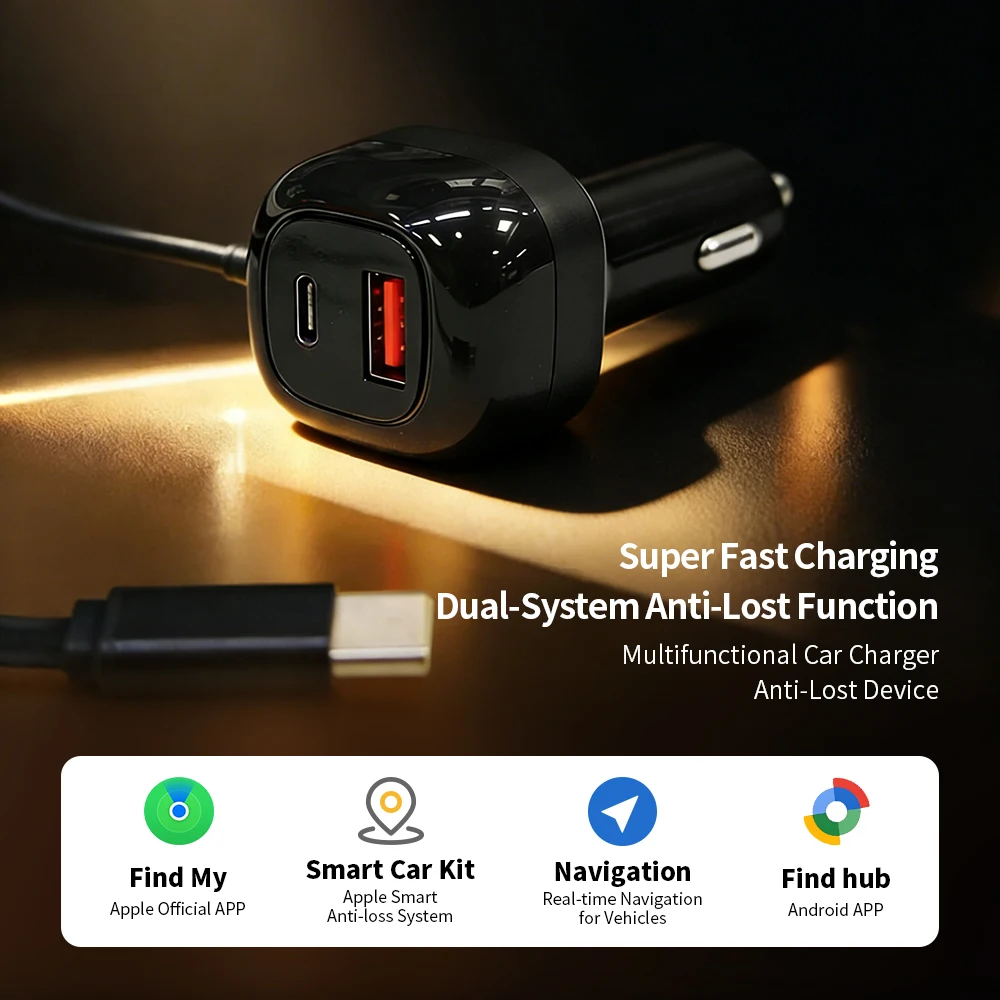 New AP900 2-in-1 GPS Tracker Car OBD Charger Cigarette Lighter USB Type-C for Auto Google Iphone Ipad GPS Locator Find My Apple