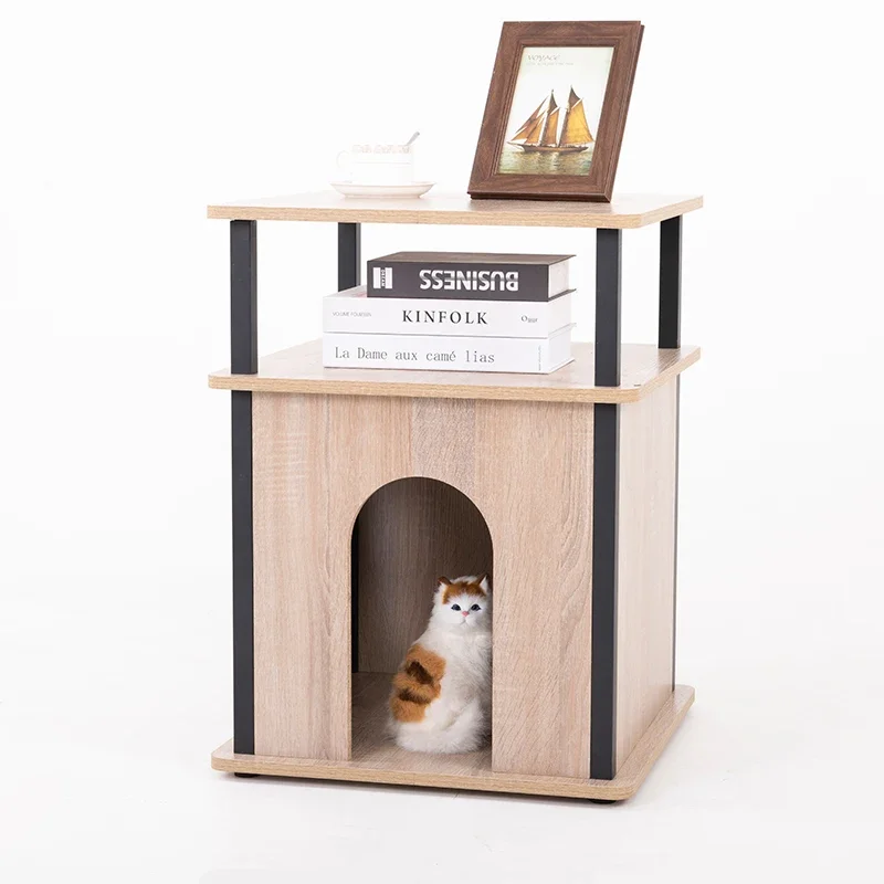 Pet House Wooden Tea Coffee End Table Bedside Nightstand Night Stand Table With Pet Cat Houses