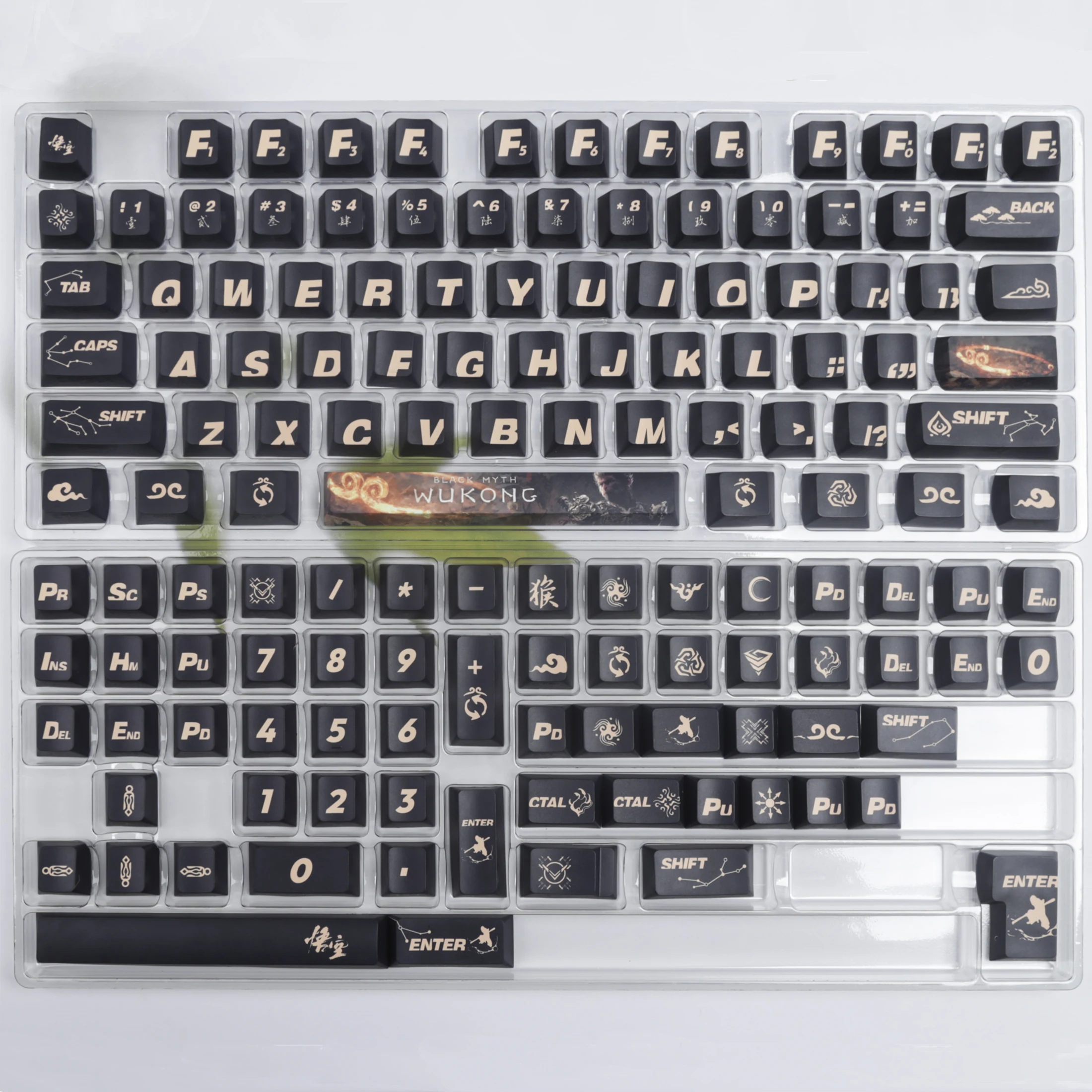 Preto Wyth Wukong Keycaps para teclado mecânico, PBT Cherry Profile, Backlight Contour, Side Print, Periféricos de jogos