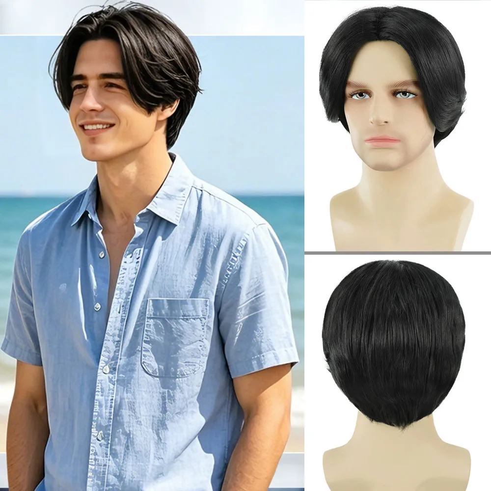 SQRDGQ Synthetic Hair Man wigs Pixie Cut Short Wig For Men Brown Black Wigs for Male High Quality Man Wigs