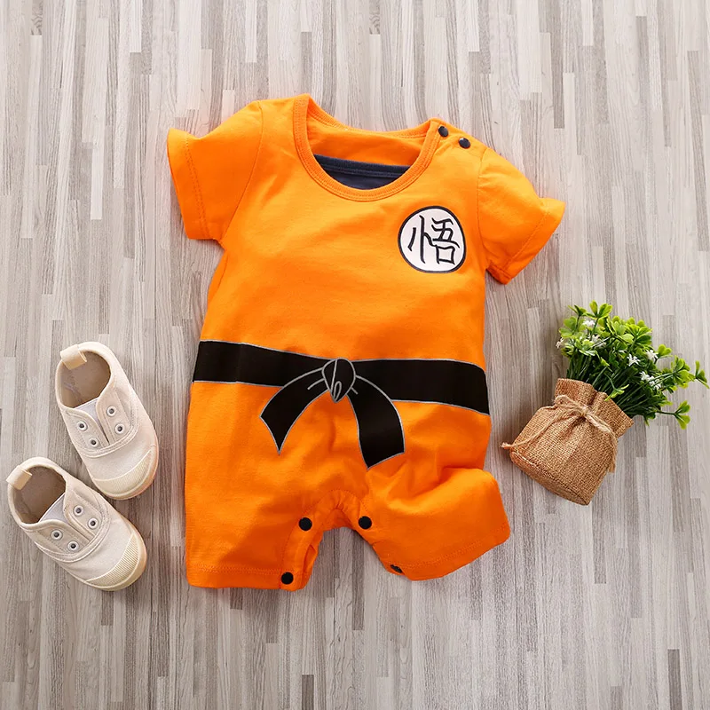 

Print Clothes Orange and black 100% Cotton Toddler Jumpsuit Newborn Baby Boy Romper Short Sleeve Summer button Comfortable Soft